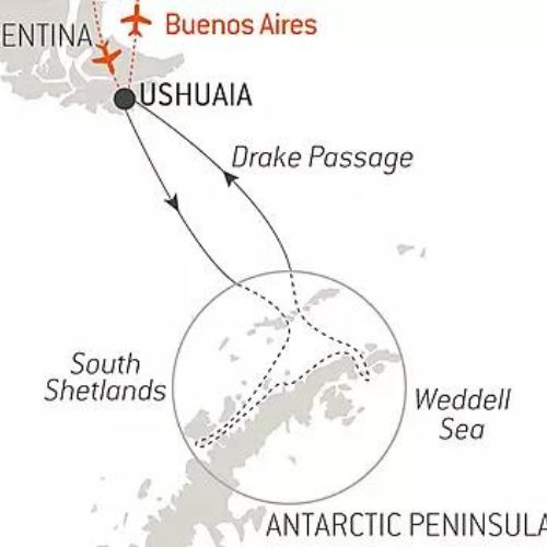 Route map for 12D11N : Emblematic Antarctica