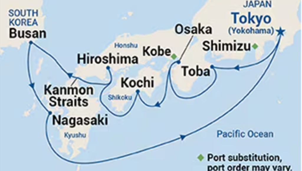 Route map for 10D9N Japan Explorer, Roundtrip from Tokyo