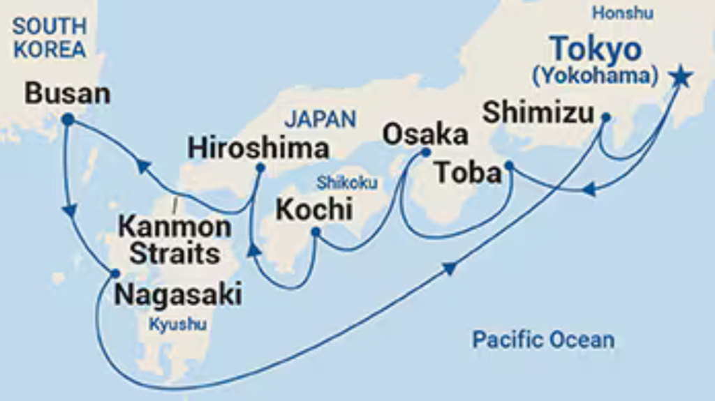 Route map for 11D10N Sea of Japan (Roundtrip from Tokyo (Yokohama), Japan)