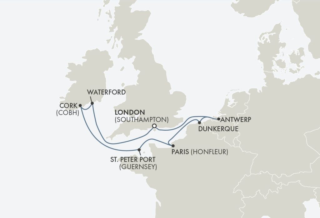Route map for 10D9N London (Southampton) – London (Southampton) (SPOTLIGHT WITH ANCESTRY)