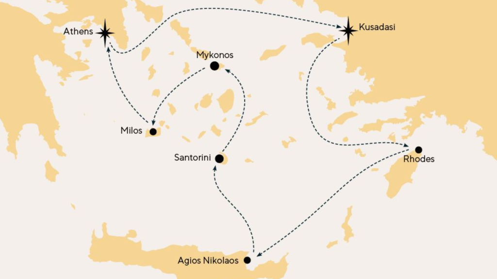 Route map for 8D7N Idyllic Aegean