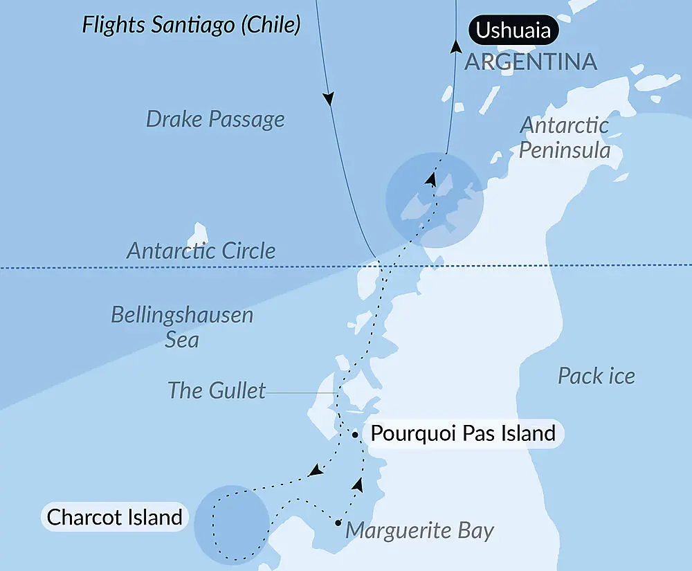 Route map for 16D15N : In the wake of Jean-Baptiste Charcot
