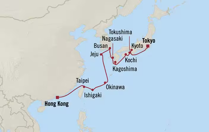 Route map for 15D14N Hong Kong – Tokyo (Timeless Tea Gardens)