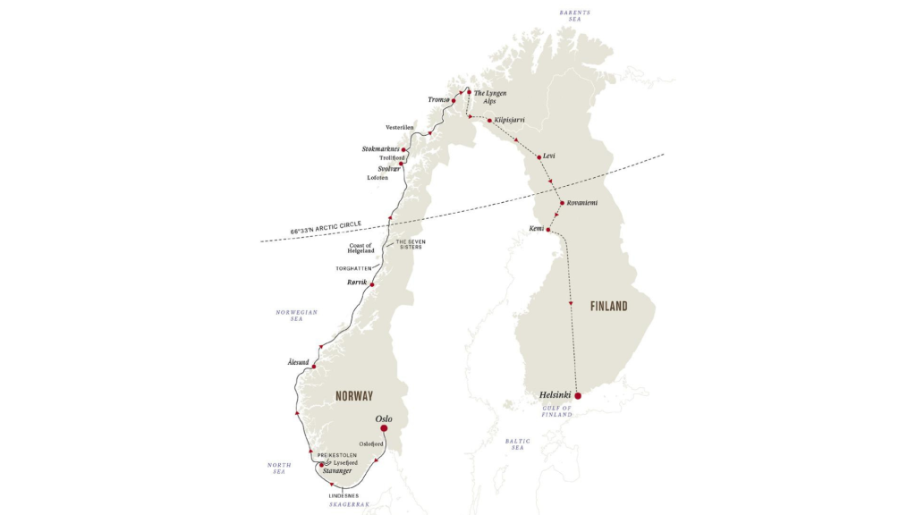 Route map for 14D13N : Savour the Northern Lights
