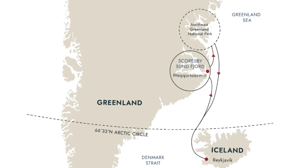 Route map for 13D12N Greenland Ultimate Fjords and National Park