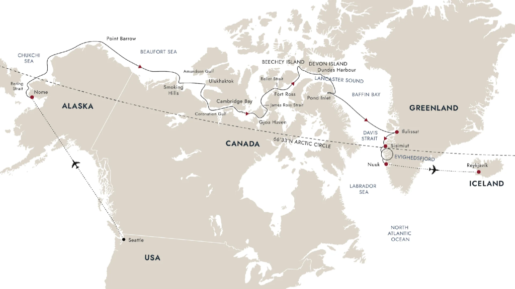 Route map for 26D25N Northwest Passage – Across the Top of the World