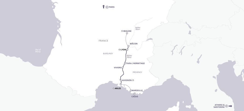Route map for Uniworld: 8D7N Burgundy & Provence