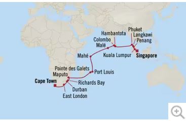 Route map for 31D30N Singapore to Cape Town (Asia & Africa Mariner)