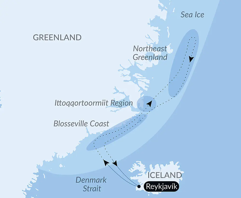Route map for 15D14N : Northeast Greenland’s unexplored sea ice on Le Commandant Charcot