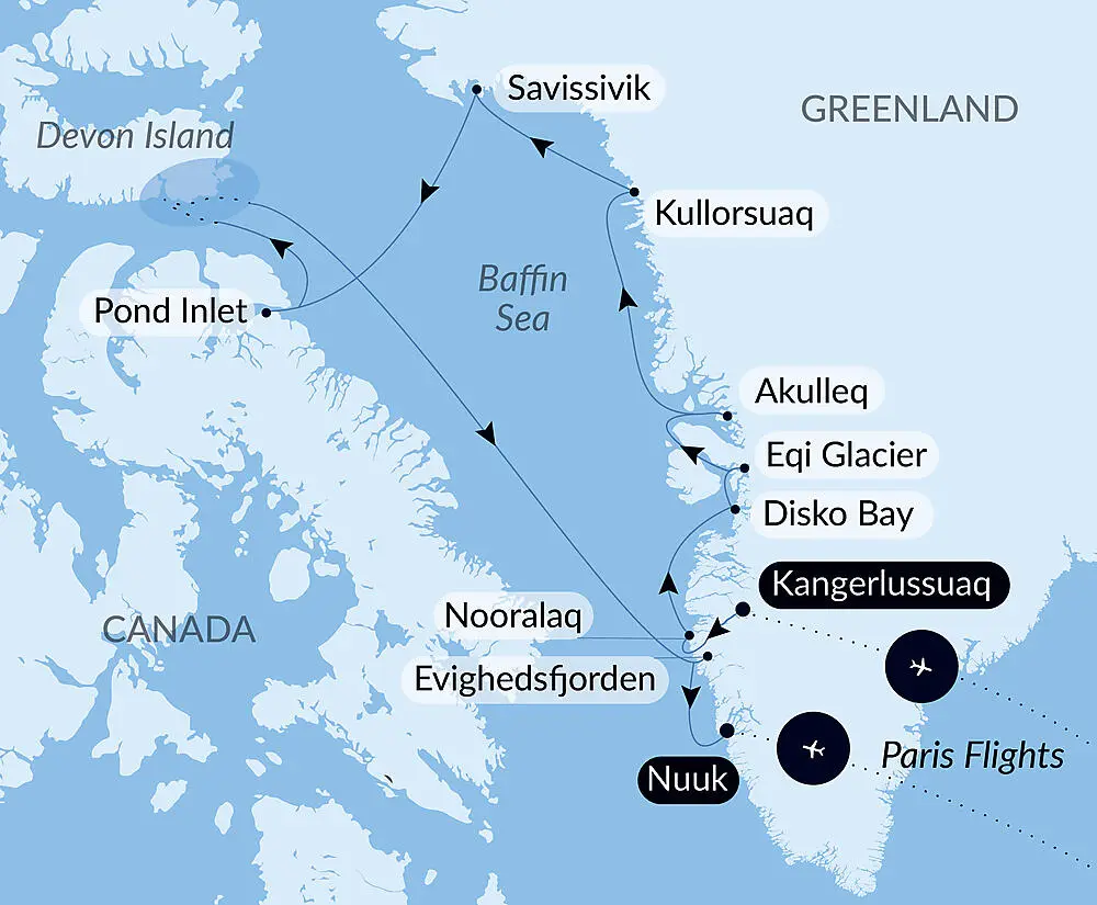 Route map for 14D13N Baffin Bay Secrets
