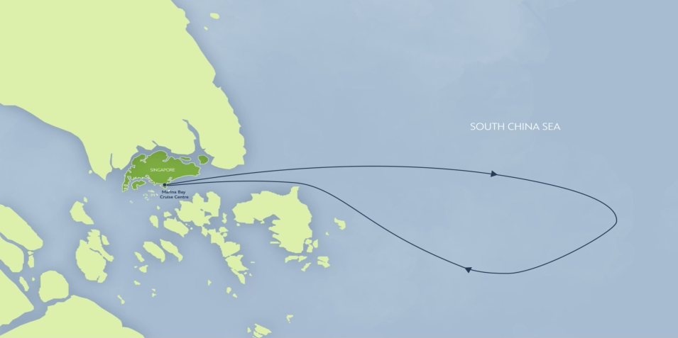 Route map for Disney Adventure : 4D3N Cruise from Singapore