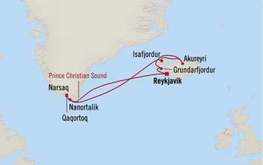 Route map for 11D10N Reykjavik to Reykjavik (Viking & Nordic Legends)