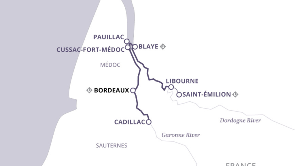 Route map for 8D7N Brilliant Bordeaux (Bordeaux –  Bordeaux)
