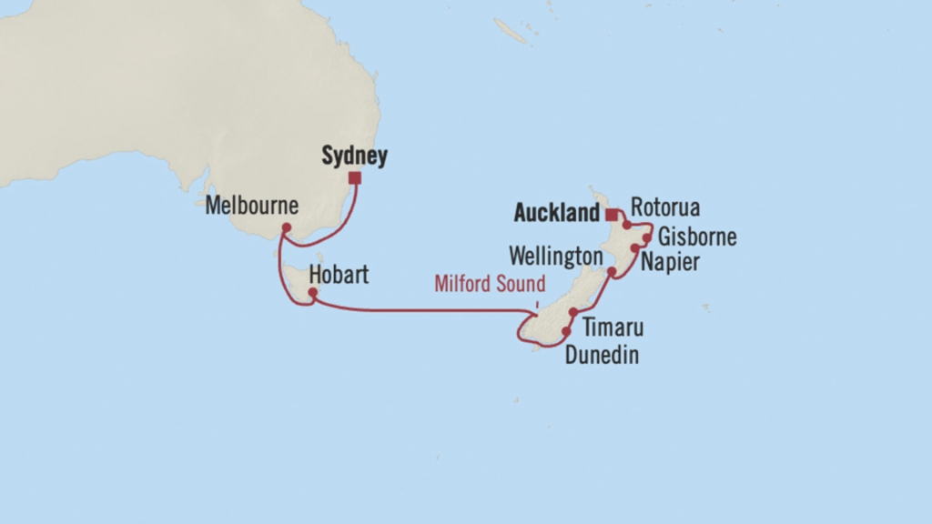 Route map for 15D14N Sydney – Auckland (Aussie & Kiwi Mementos)