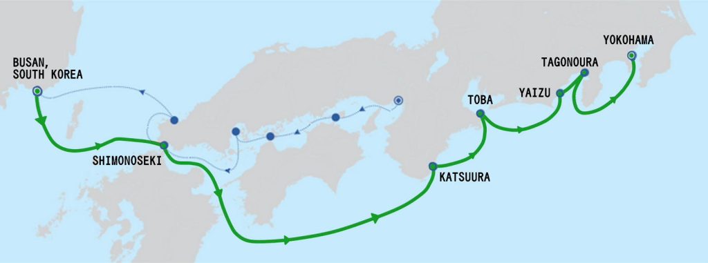 Route map for 8D7N : Japan Bespoke Voyage 1B (Busan – Yokohama)