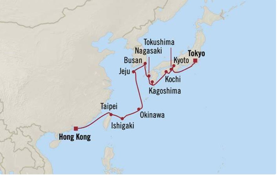 Route map for 15D14N Hong Kong – Tokyo (Timeless Tea Gardens)