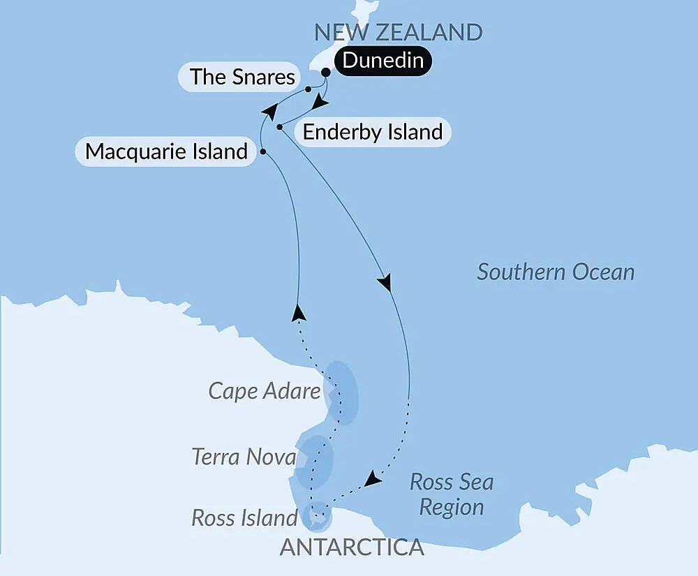 Route map for 22D21N : Scott & Shackleton’s Antarctic – Ross Sea Expedition