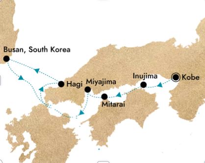 Route map for 8D7N : Japan Bespoke Voyage 1A (Kobe – Busan)