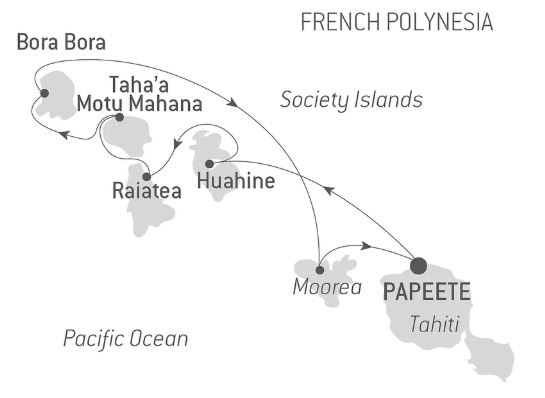 Route map for 8D7N French Polynesia, Islands (Pearls Of The Society)