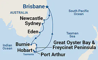 Route map for 13-Day Tasmania Roundtrip from Brisbane, Australia