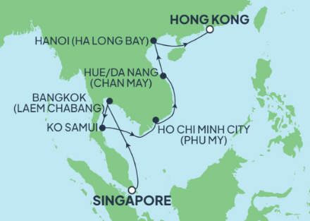 Route map for 12D11N ASIA: Ko Samui, Bangkok & Ho Chi Minh City from Singapore