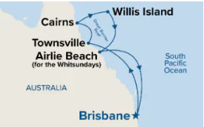 Route map for 8-Day Queensland with Great Barrier Reef Roundtrip from Brisbane, Australia