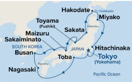 Route map for 12D11N Circle Japan Cherry Blossoms (Roundtrip from Tokyo (Yokohama), Japan)