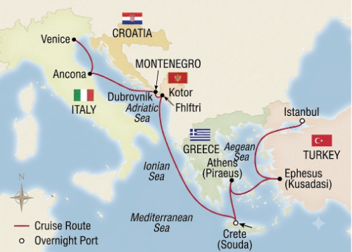 Route map for 12D10N Ottoman Trails Of The Eastern Mediterranean