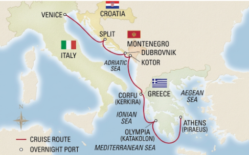 Route map for 9D7N Greece & Adriatic Heritage Journey