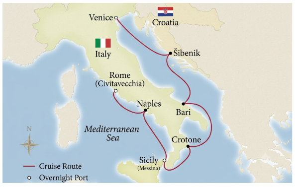 Route map for 9D7N Italy Art & Culture Journey (B)