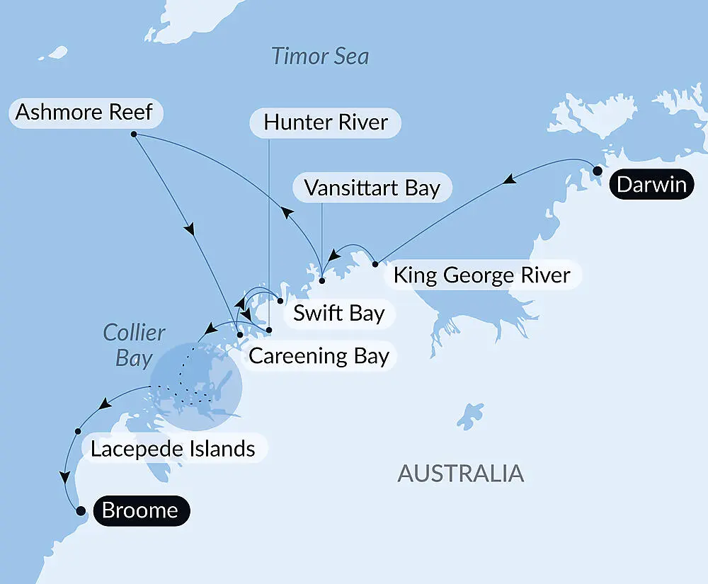 Route map for 11D10N : Australia’s Iconic Kimberley