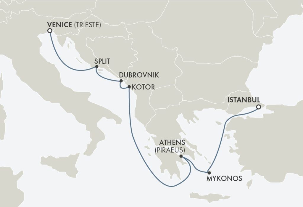 Route map for 8D7N Istanbul – Trieste (CULTURAL CROSSROADS)