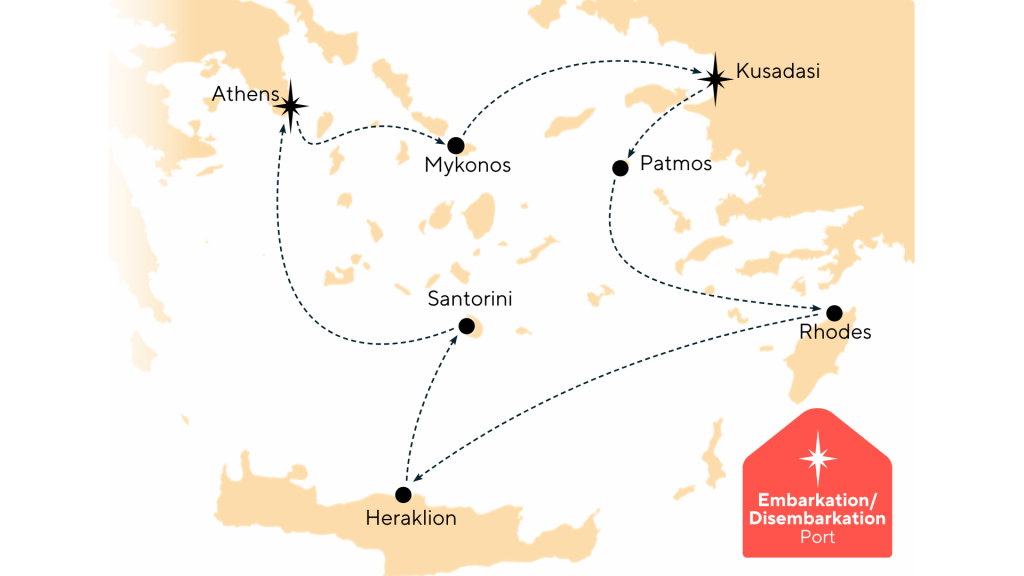 Route map for 5D4N Iconic Greek
