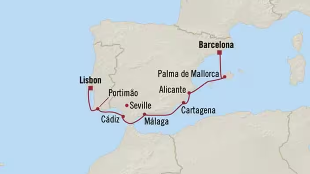 Route map for 7D6N Barcelona to Lisbon (Iberian Explorer)