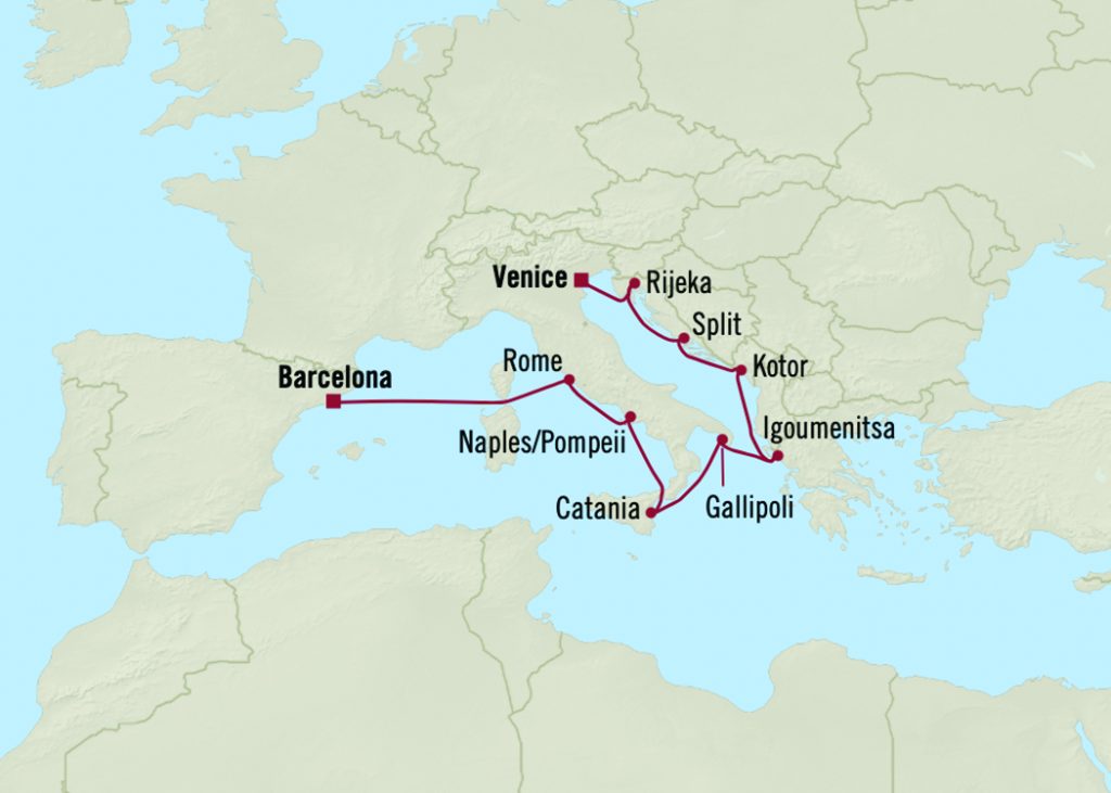 Route map for 11D12N Venice to Barcelona (Southern European Gems)
