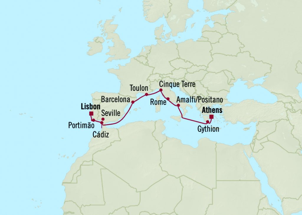 Route map for 12D11N Lisbon – Athens (Legendary Mediterranean)
