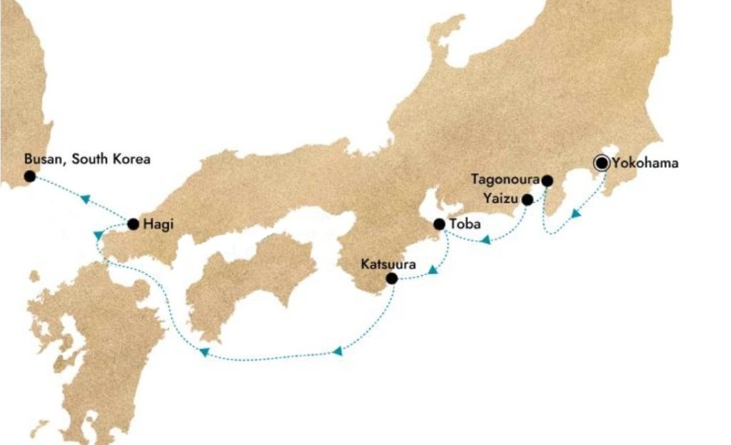 Route map for 8D7N : Japan Bespoke Voyage 2A (Yokohama – Busan)