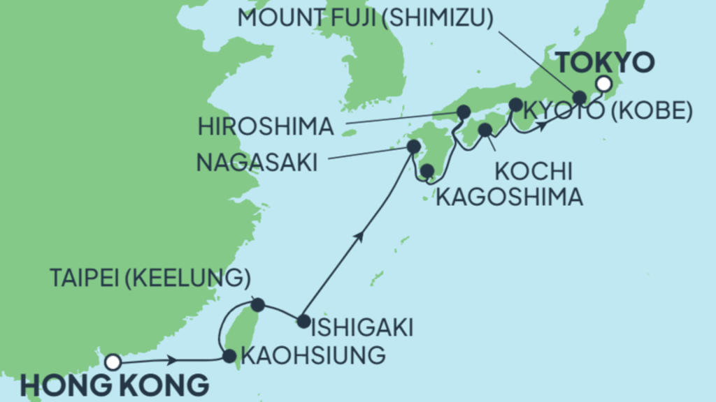 Route map for 15D14N ASIA: Kobe, Nagoya & Mount Fuji