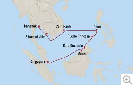 Route map for 11D10N Bangkok to Singapore (Uncharted Southeast Asia)