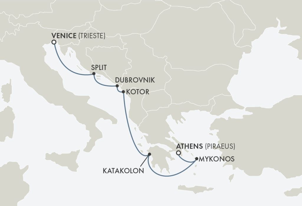 Route map for 8D7N Trieste – Athens (Piraeus) (PATH OF THE ANCIENTS)