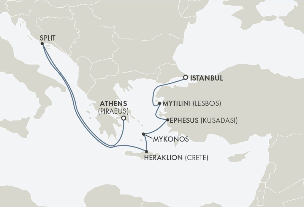 Route map for 11D10N Athens (Piraeus) – Istanbul (SPOTLIGHT WITH MARK BITTMAN)