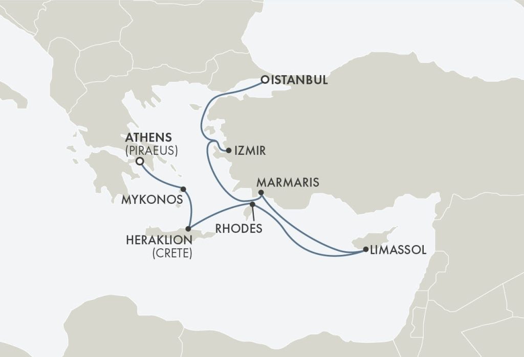Route map for 11D10N Istanbul – Athens (TURKISH TREASURES)