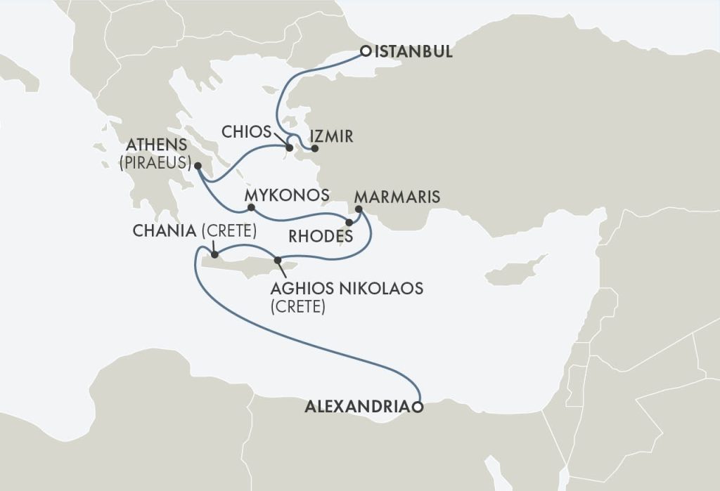 Route map for 15D14N Istanbul – Rome (PRESIDENT’S CRUISE)