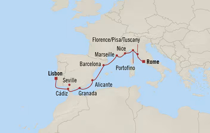 Route map for 10D9N Rome – Lisbon (Invitation to Iberia)