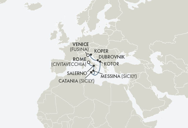 Route map for 9D8N Rome – Venice (SPOTLIGHT ON WINE WITH MERCANTE)