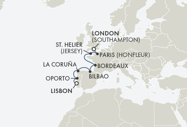 Route map for 11D10N Lisbon – London (CITIES OF WINES)