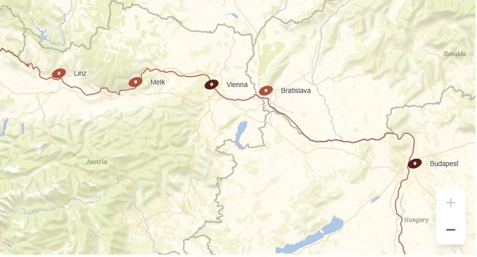 Route map for 8D7N BEST OF THE DANUBE (Budapest- Budapest Roundtrip)