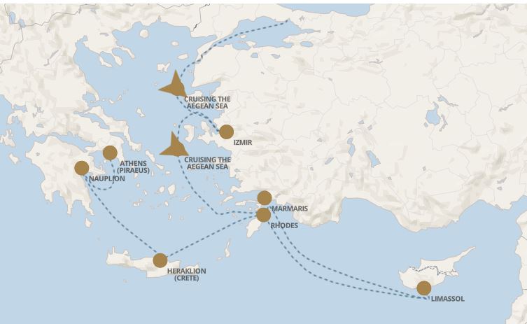 Route map for 15D14N Barcelona – Rome (SOUTHERN MEDITERRANEAN SOJOURN)