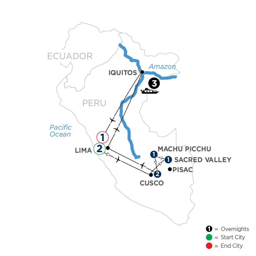 Route map for 11D10N From the Inca Empire to the Peruvian Amazon