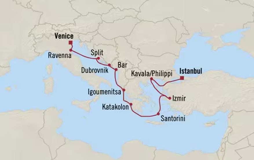 Route map for 10D9N Istanbul – Venice (Grand Bazaar to Gondolas)